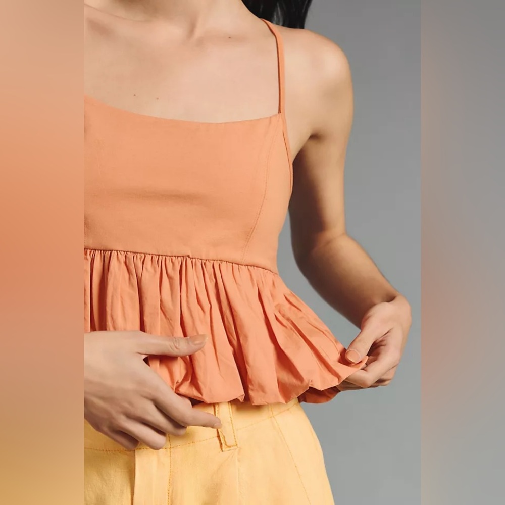 ✨ Anthropologie Ruffled Bubble-Hem Cropped Tank Sz XLP - Picture 2 of 12